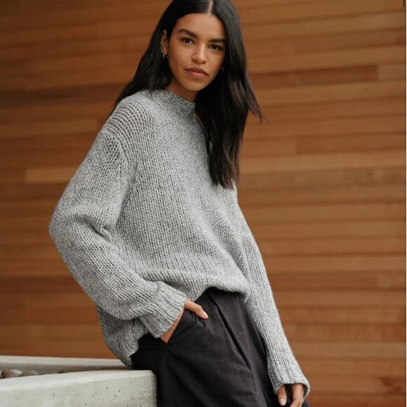 Jenni Kayne Moritz Mockneck Pullover Sweater Grey Marl Wool Blend Large Sold Out - Picture 3 of 13
